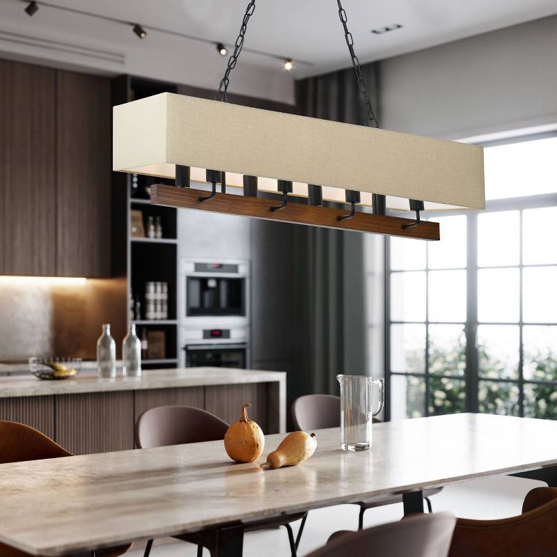 16" x 36" Wood and Metal Burley Island Chandelier with Burlap Shade - Cal Lighting