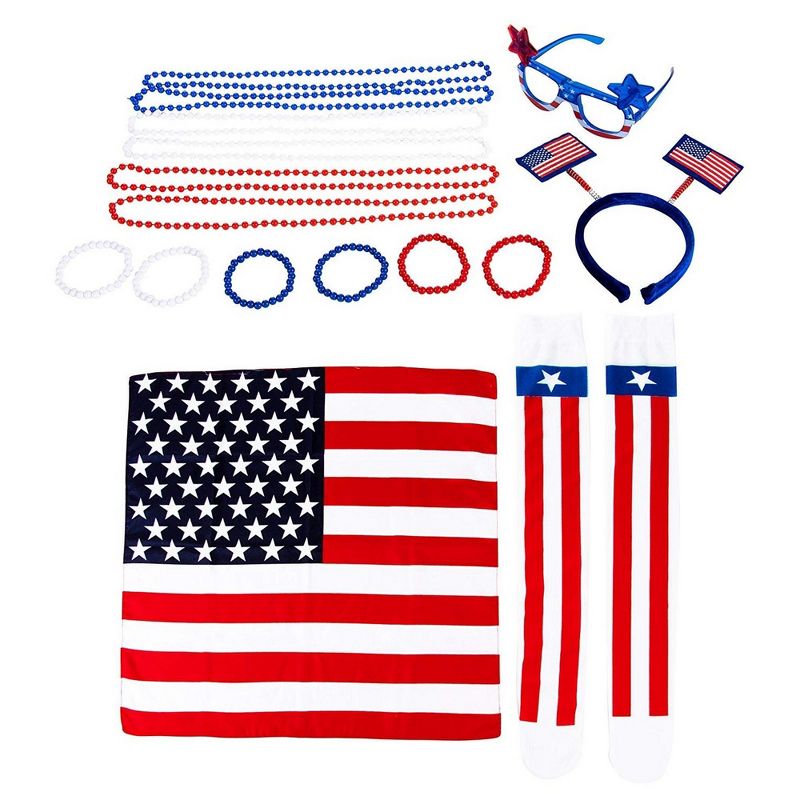 Blue Panda 16 Pcs Patriotic Party Favors, Include Sunglasses Headbands Bead Necklaces Bracelets Socks & Bandana