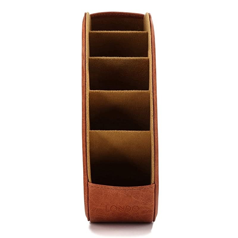 Remote Controller Holder Organizer Store DVD Bluray TV Roku or Apple TV Remotes Italian Genuine Leather with Suede Lining Living or Bedroom Storage Brown