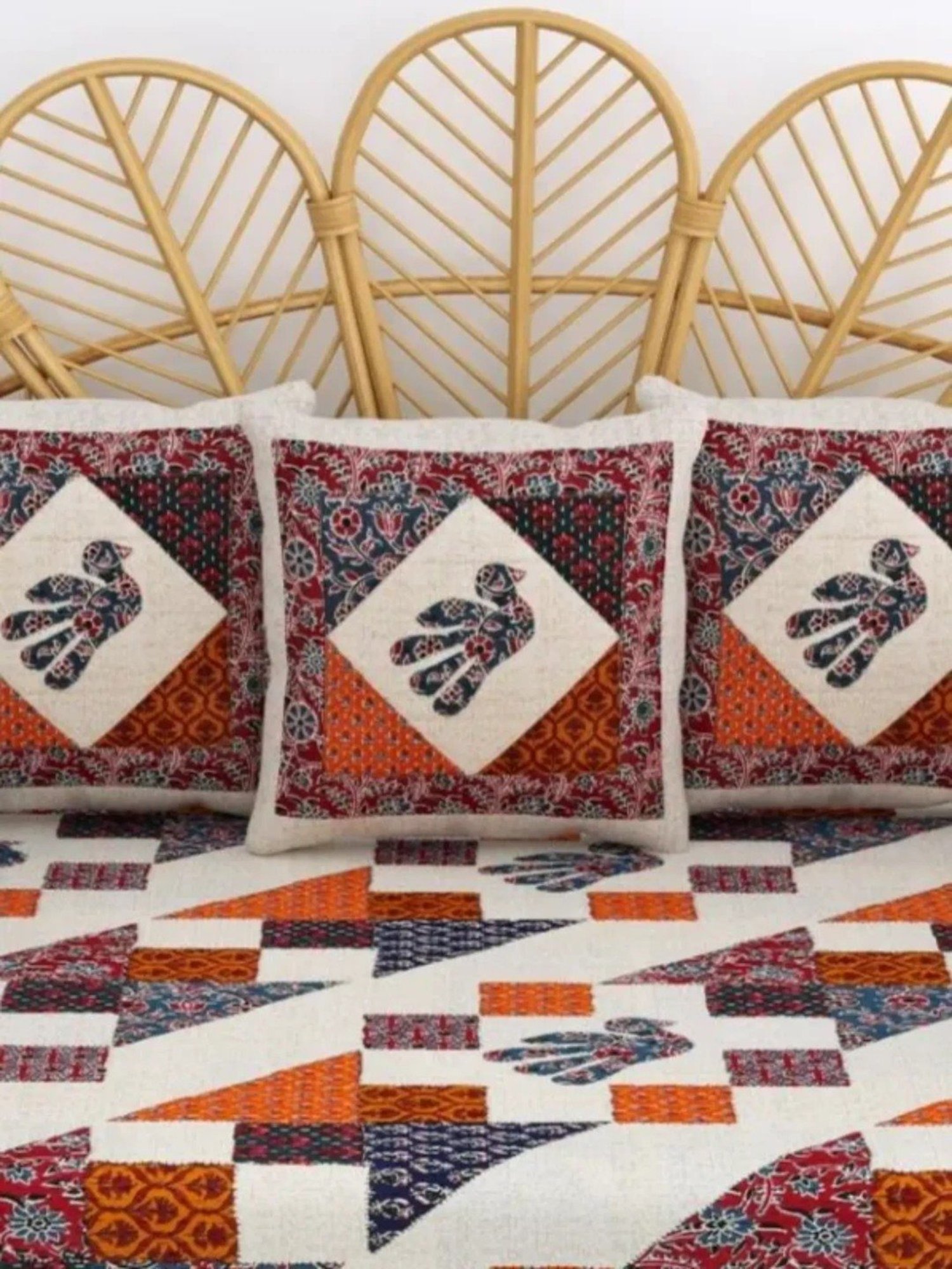 Living Roots Printed Grey 300 TC Cotton Single Diwan - Set of 8