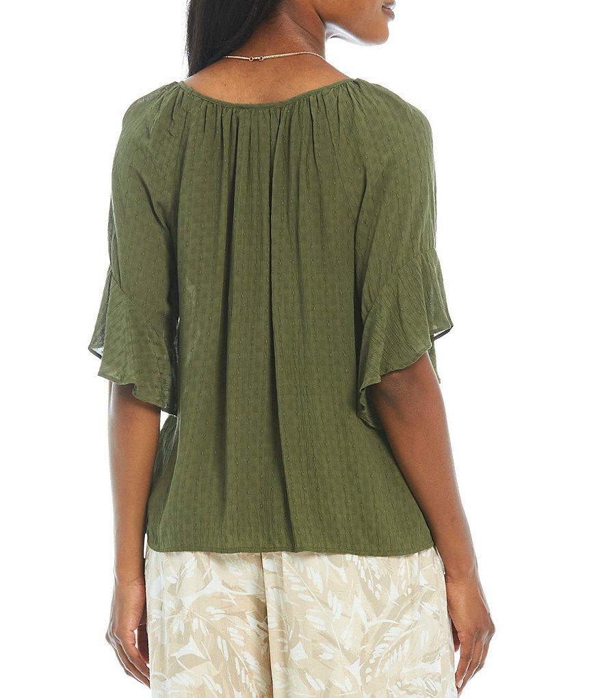 I.N. Studio Petite Size Keyhole Neck 3/4 Raglan Bell Sleeve Necklace Top