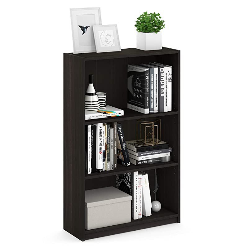 JAYA Simple Home 3-Tier Adjustable Shelf Bookcase, Espresso