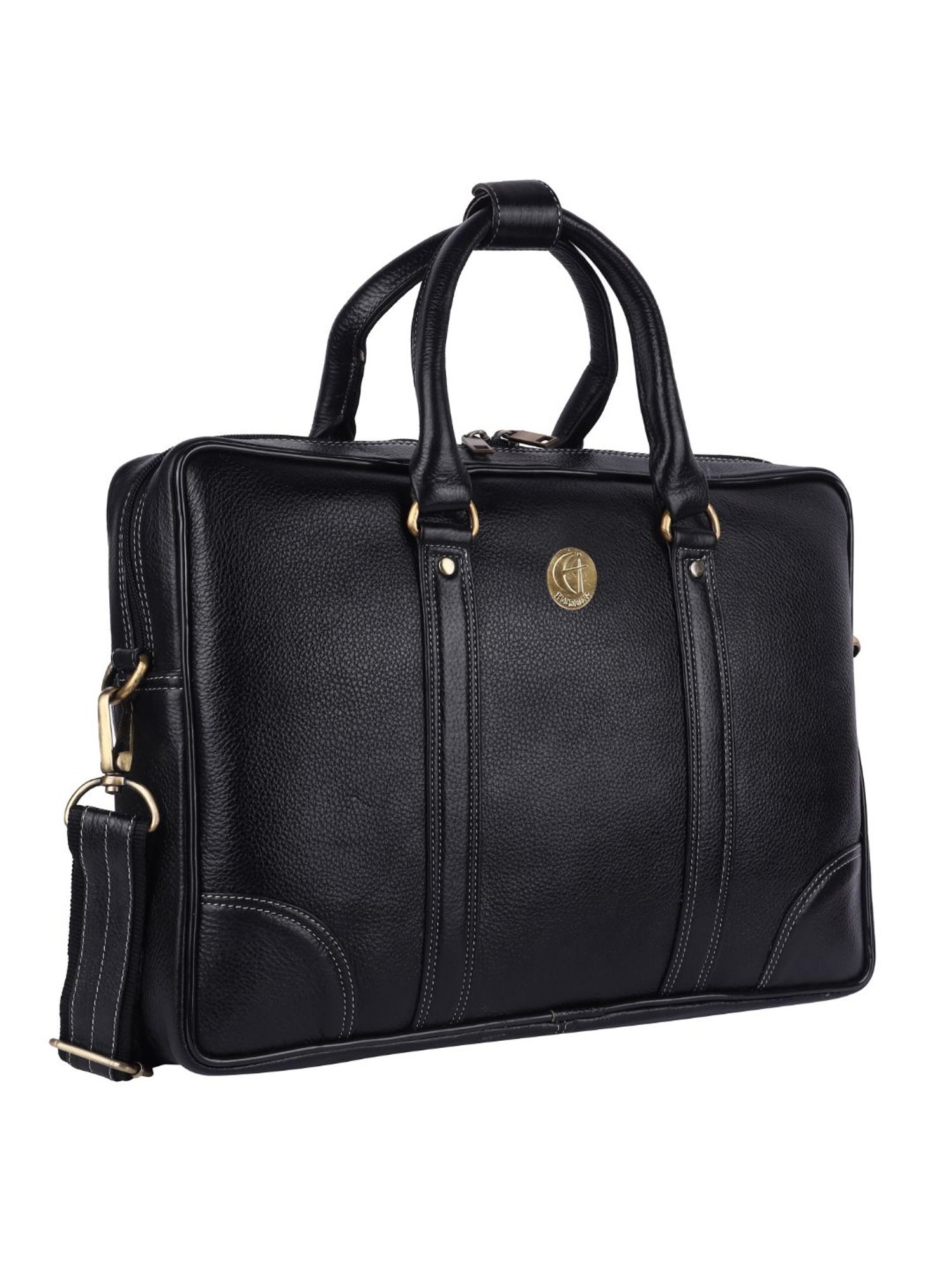 HiLEDER 100% Pure Genuine Premium NDM Leather Briefcase Laptop Messenger Satchel Office Bag, Black