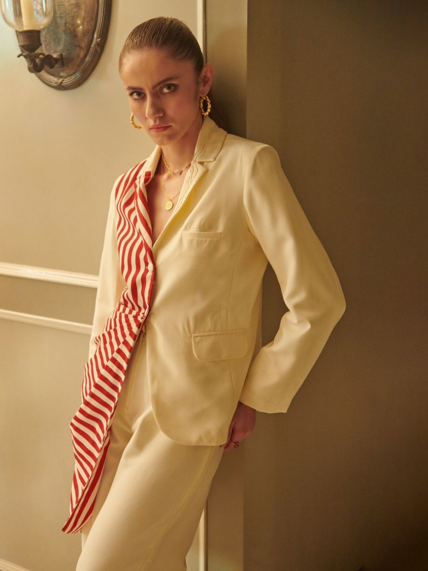 Cin Cin Off White & Red Stripes Audace Party Edit Grazia Jacket With Pant