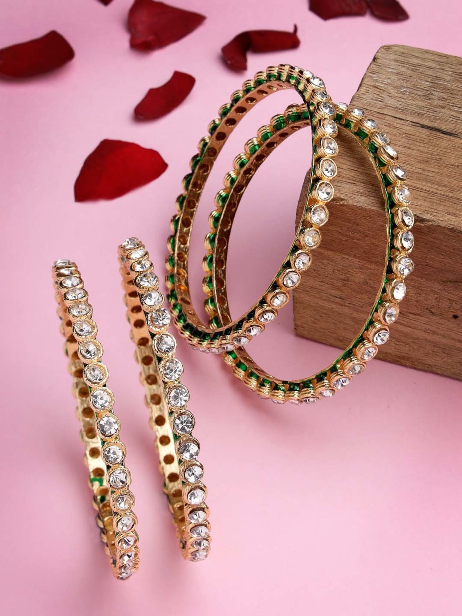 NVR Gold-Plated Kundan-Studded Traditional Bangles for Women - Set of 4