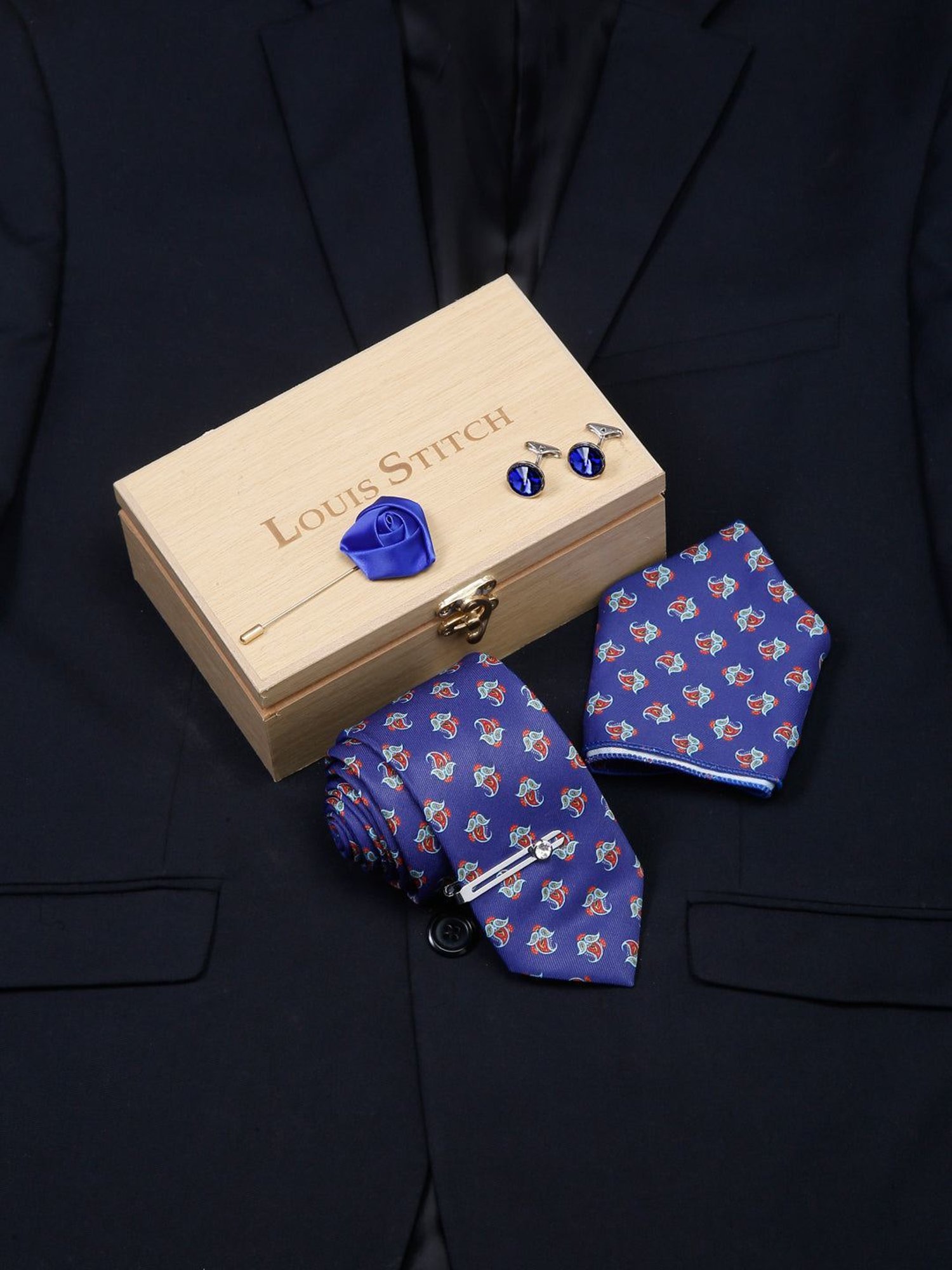 Louis Stitch Blue Printed Necktie Gift Set - Set of 5