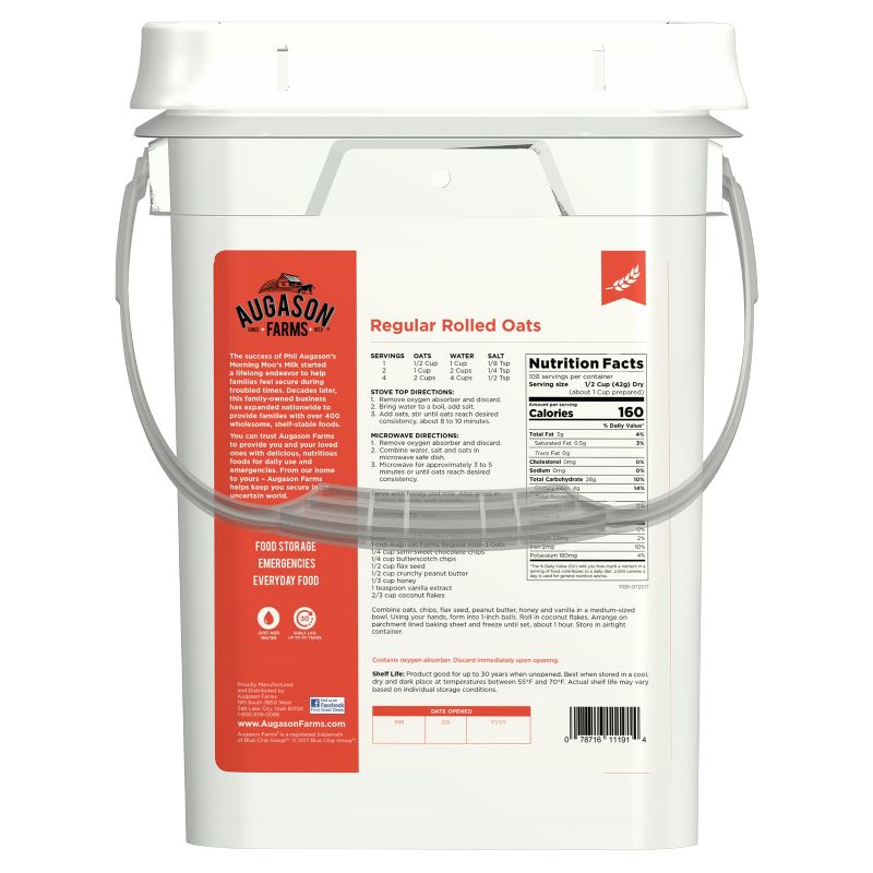 Augason Farms Regular Rolled Oats Emergency Food - 10lb Pail