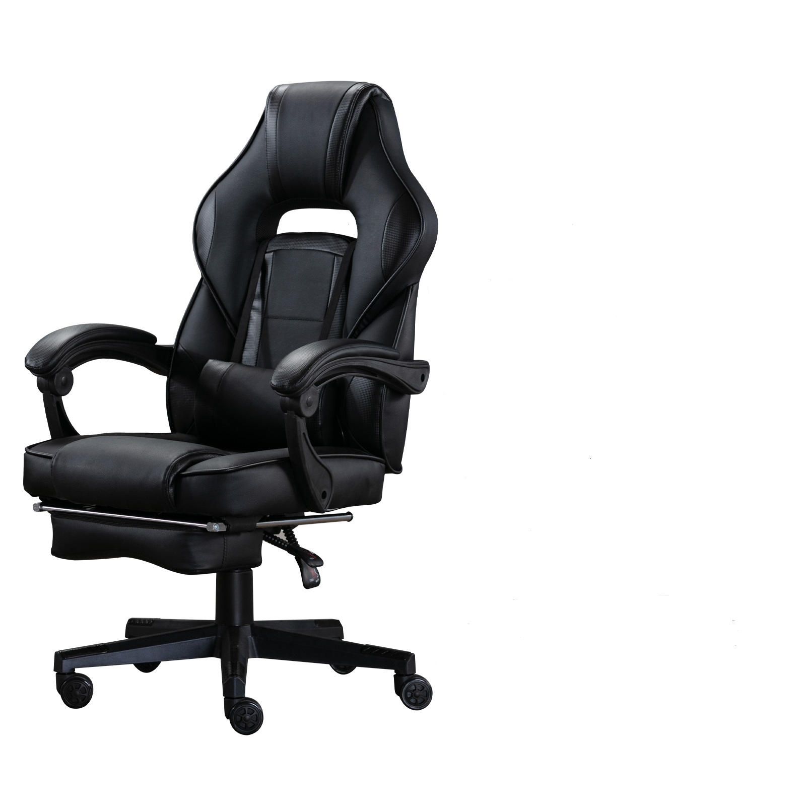 Massage Computer Gaming Chair, Adjustable Lumbar Support PU Leather Swivel Racing Style Video Game Chairs (Black)
