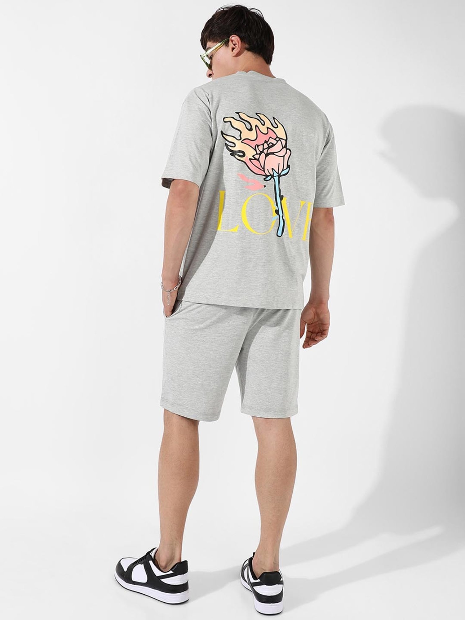 Campus Sutra Grey Regular Fit Burning Rose Printed Co-Ord Set