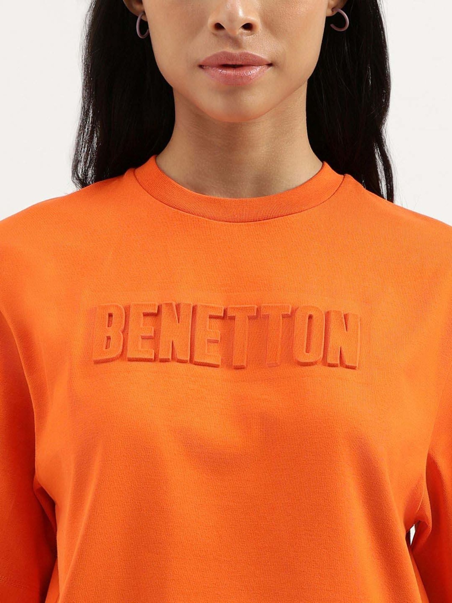 United Colors of Benetton Orange Cotton Debossed T-Shirt