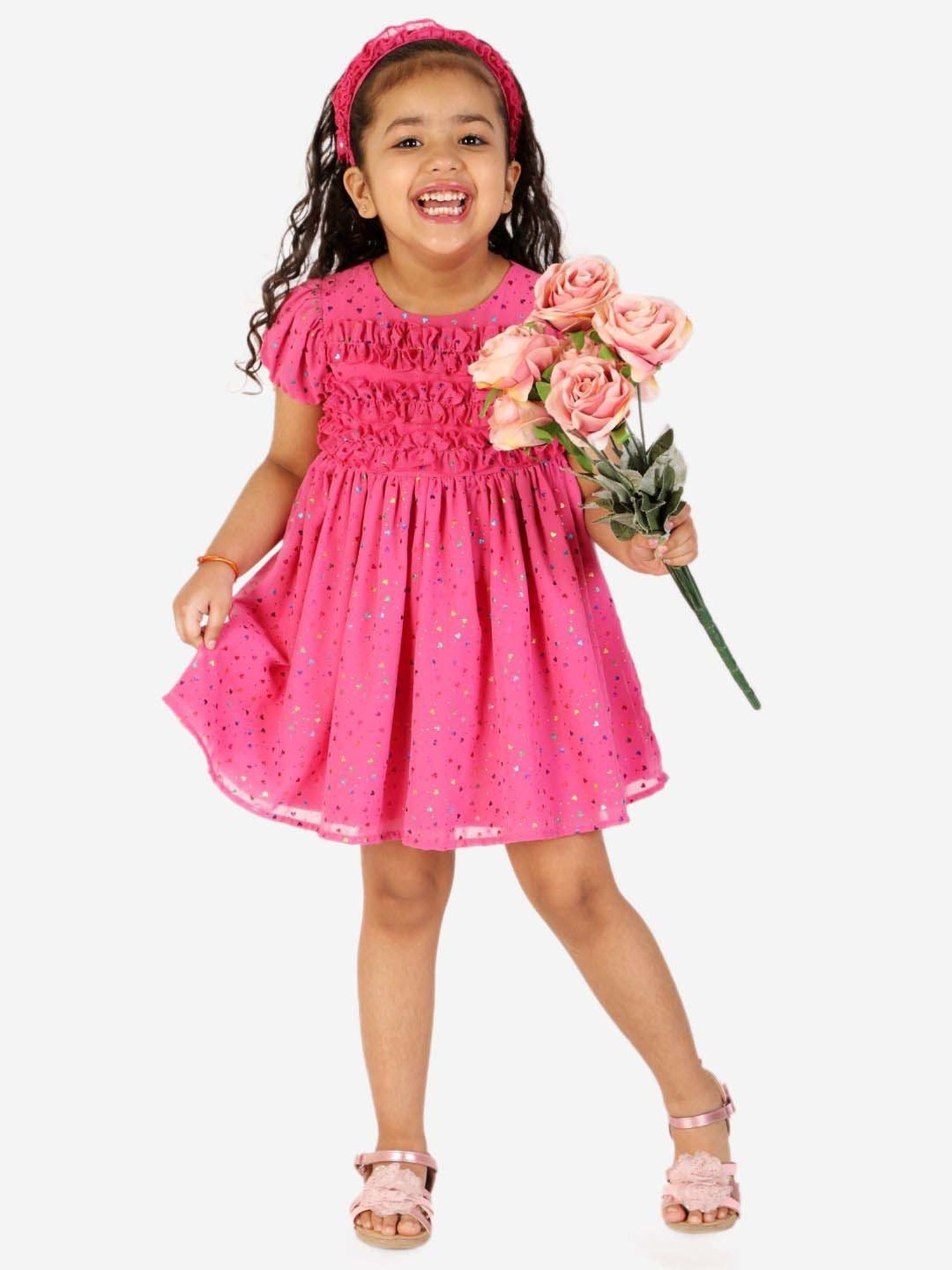 KidsDew Fuchsia Pink Applique Dress with Bloomer