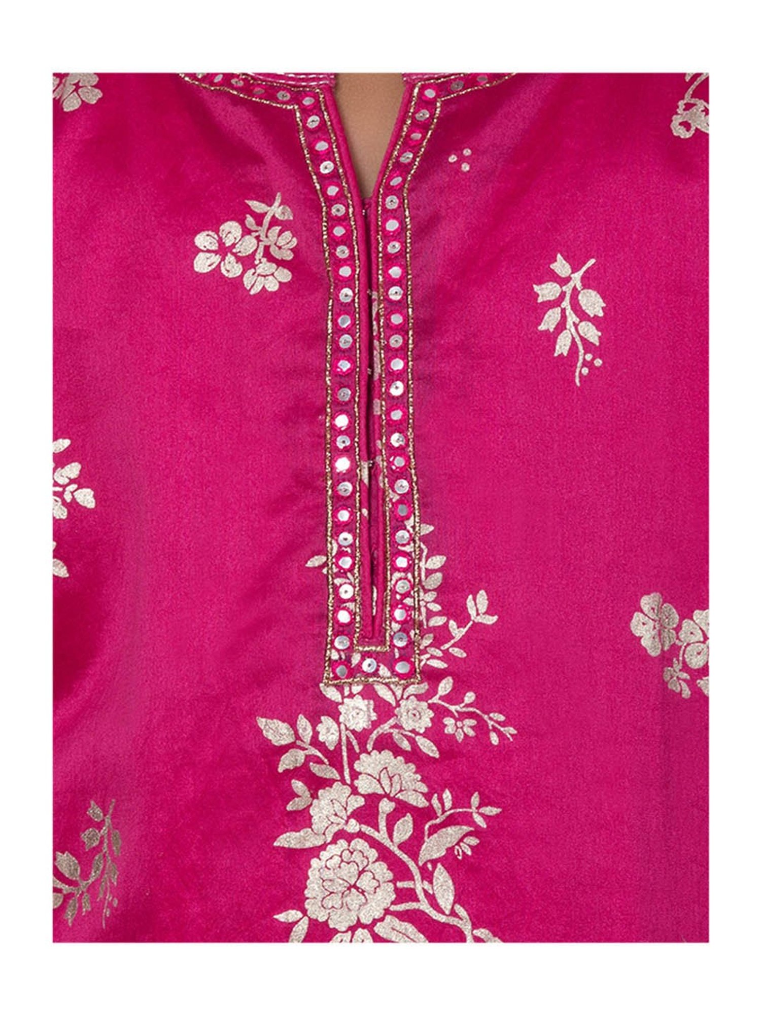 BIBA Girls Pink Printed Anarkali, Inner, Churidar With Dupatta