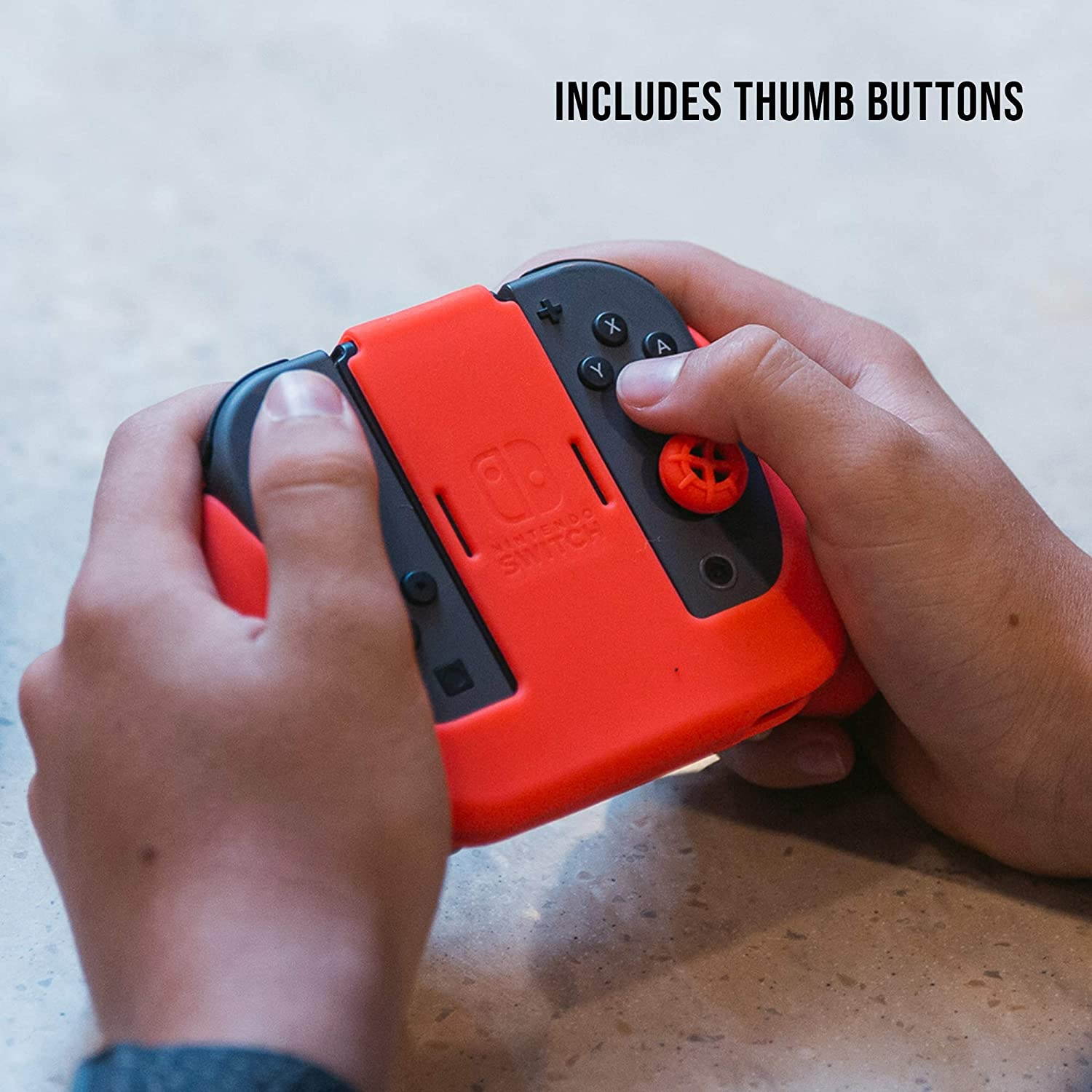 Officially Licensed Nintendo Switch Joy-Con Action Pack Grip and Thumb Buttons &ndash; Neon Red Textured Silicone