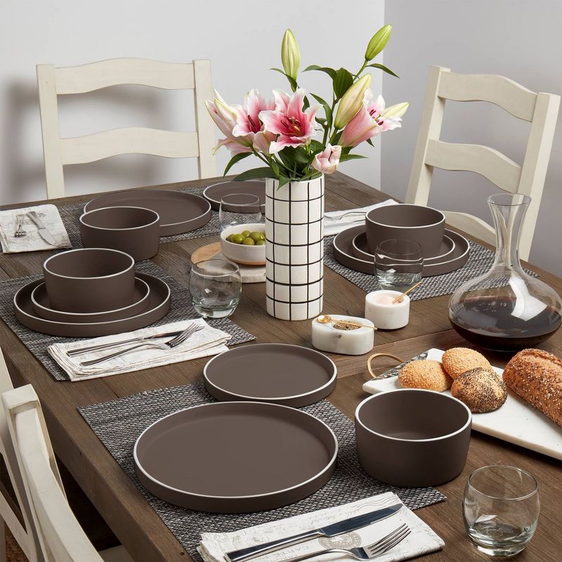 12pc York Dinnerware Set Brown - Tabletops Gallery