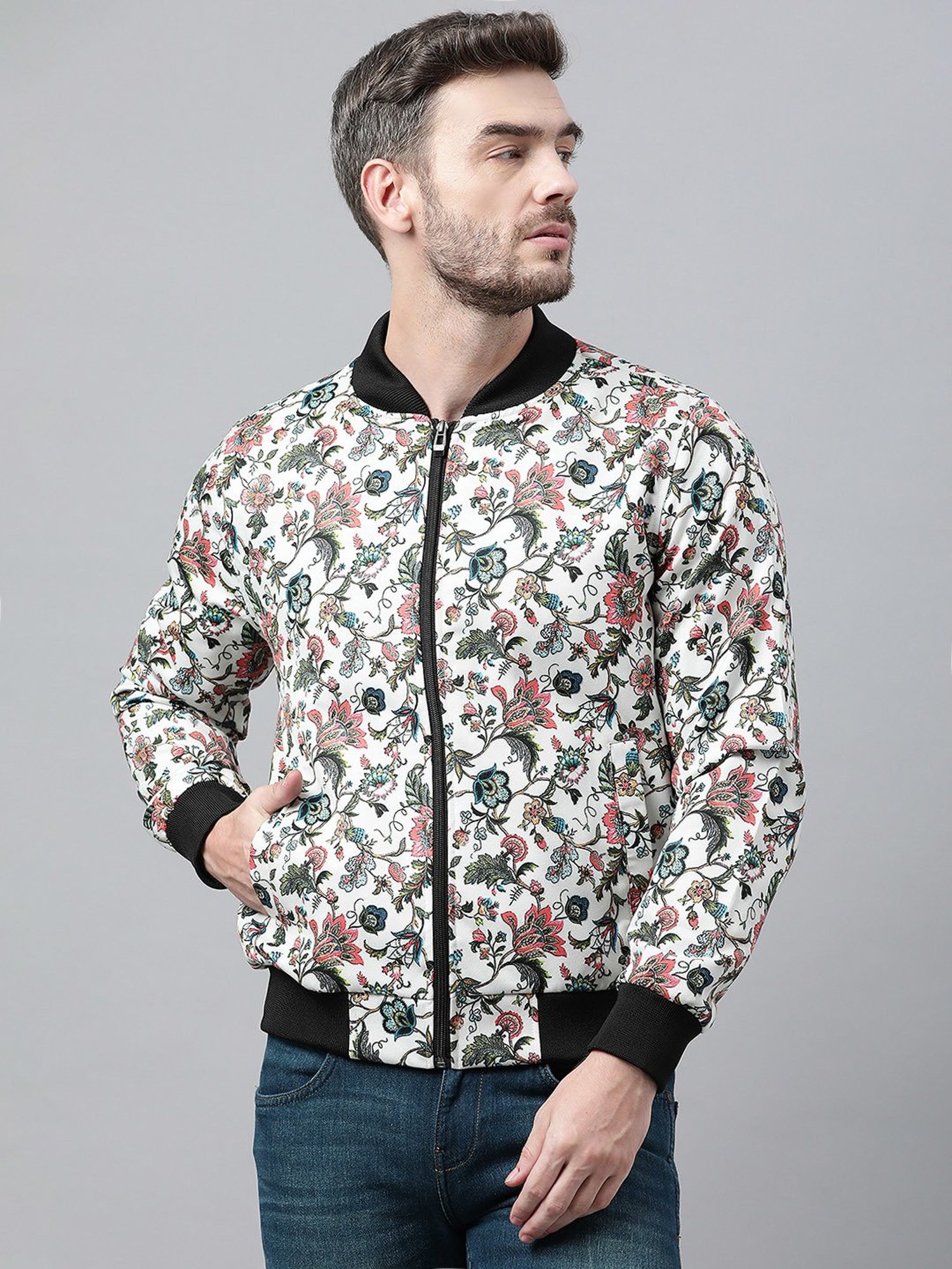 Hangup Plus Multicolor Regular Fit Floral Print Bomber Jacket
