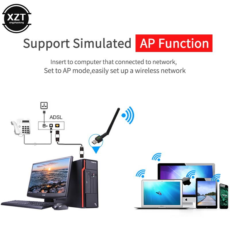 1 pcs Mini USB Wifi Adapter 150Mbps 2dB Ethernet Rj45 Internet Lan Wifi Dongle 802.11 b/g/n Long Range Receiver Adapter PC Network Car