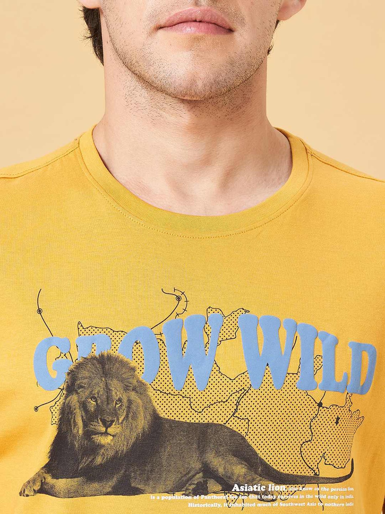 Urban Ranger by Pantaloons Chinese Yellow Cotton Slim Fit Printed T-Shirt