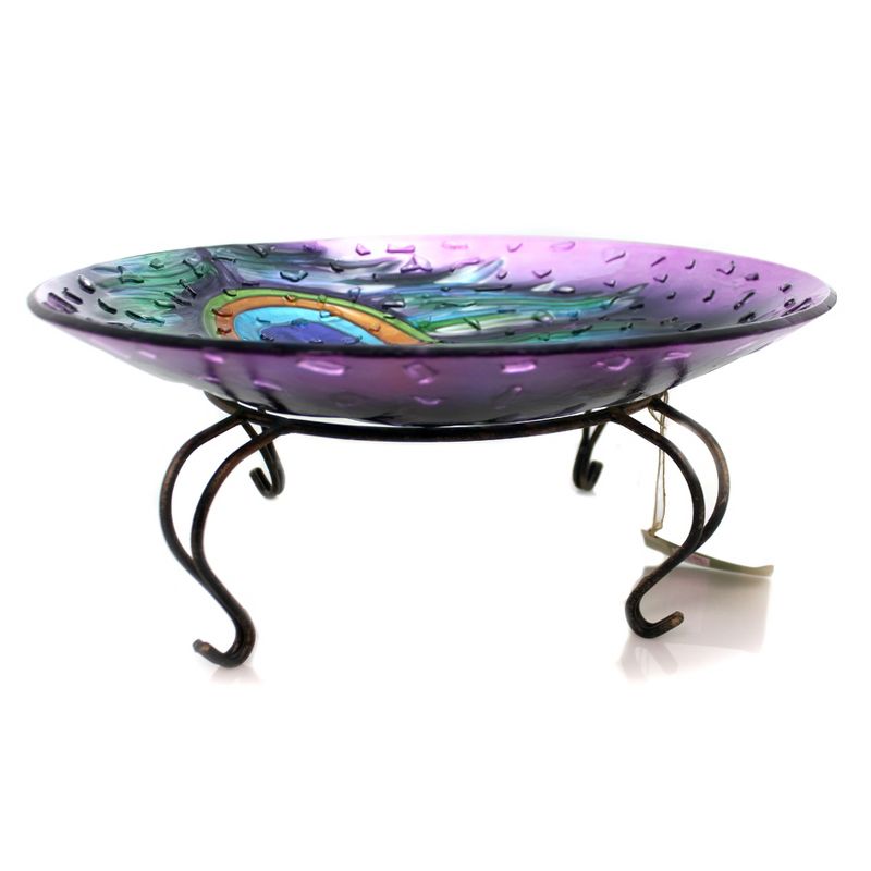 Home & Garden 7.5" Peacock Feather Birdbath Plumage Metal Stand Evergreen Enterprises Inc  -  Bird Baths