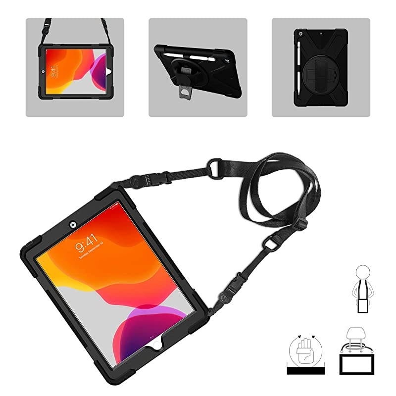 iPad 102 Case 2019 7th Gen iPad Case Rugged Heavy Duty Shockproof 360 Degree Rotatable Kickstand Protective Cover Case for iPad 7th Generation 102 Inch 2019 A2197 A2198 A2200 Black