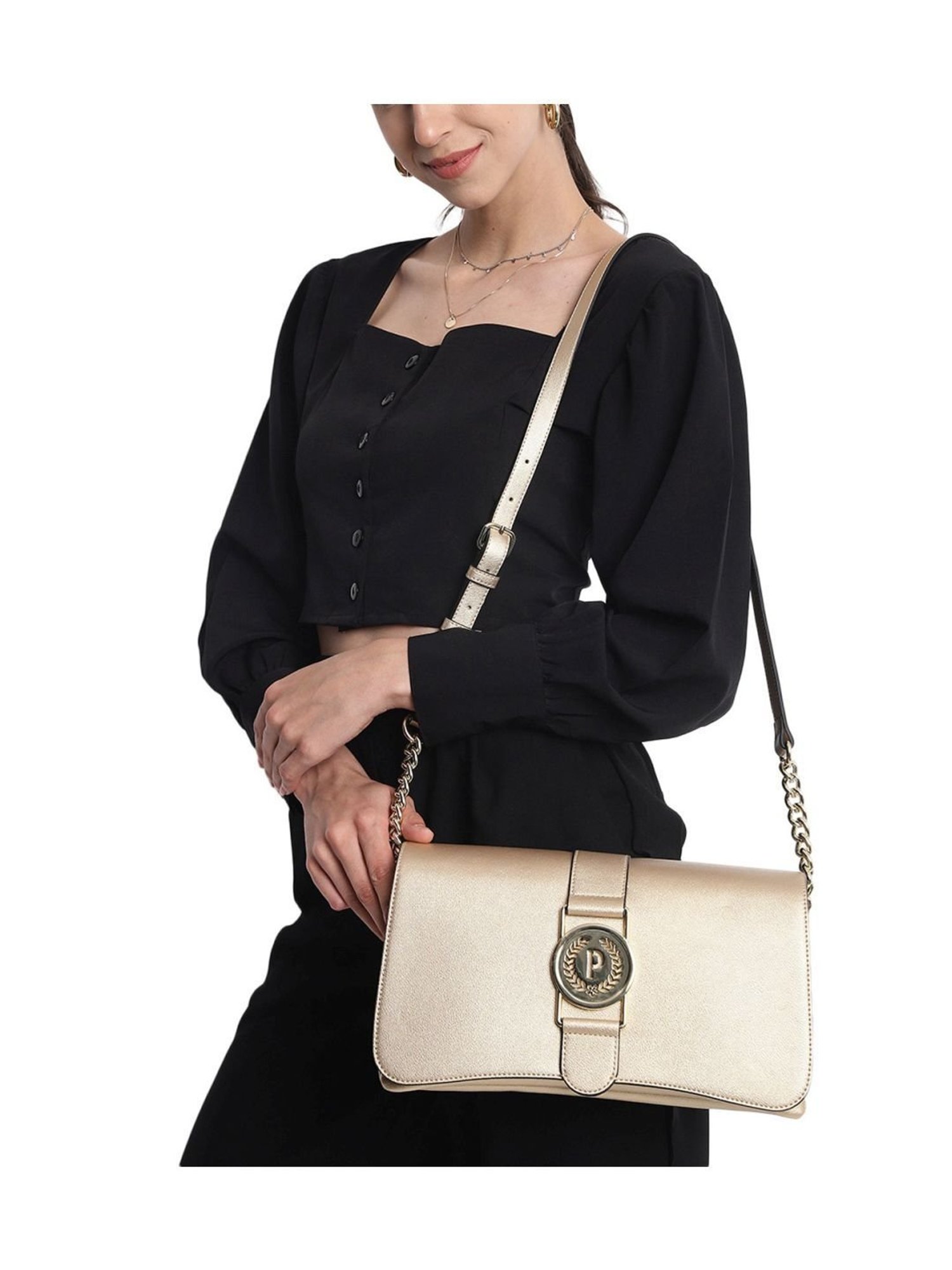 Pollini Gold Large Cross Body Bag