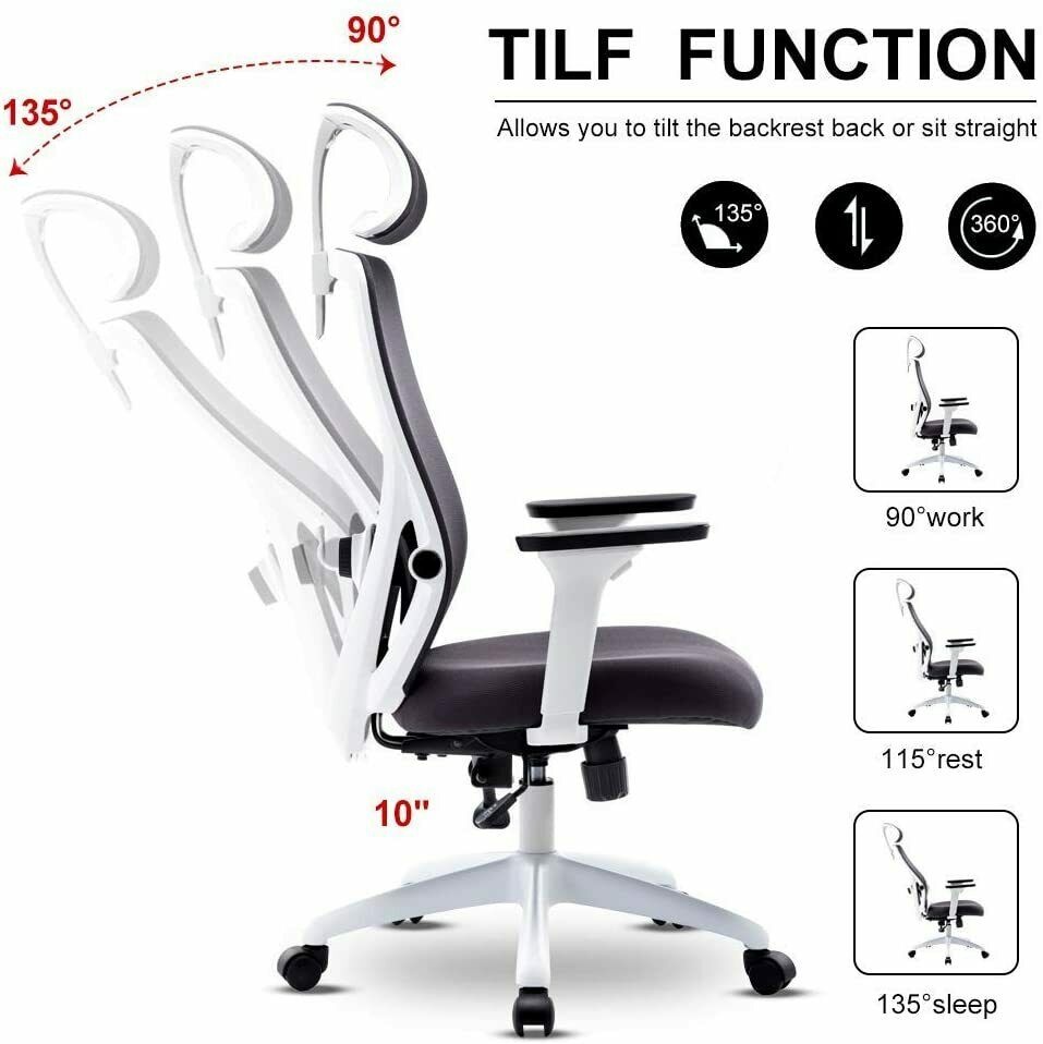 White Office Mesh Swivel Chair Executive Computer Desk Ergonomic High-Back Task