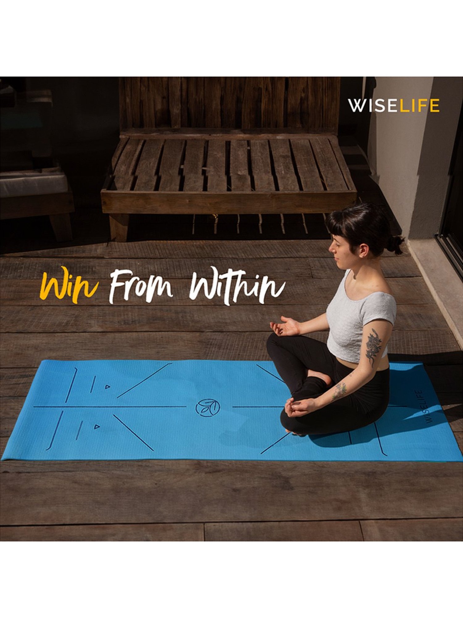 WiseLife TRU Alignment Yoga Mat + Sleek Yoga Strap for Men and Women (Sky Blue)