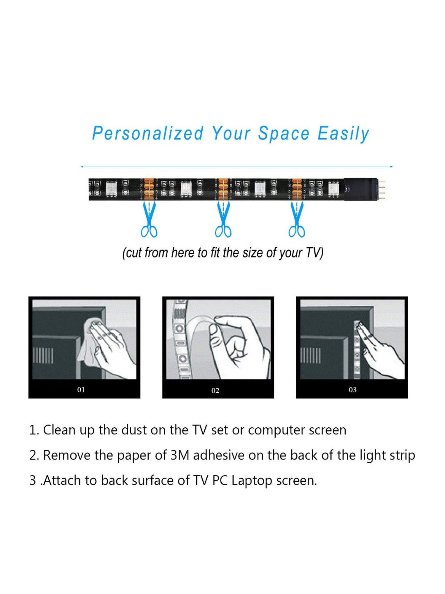 XERGY USB 5V 5050 RGB LED Flexible Strip Light Multi-Color Lighting (2 Meter for 32-40" TV s)