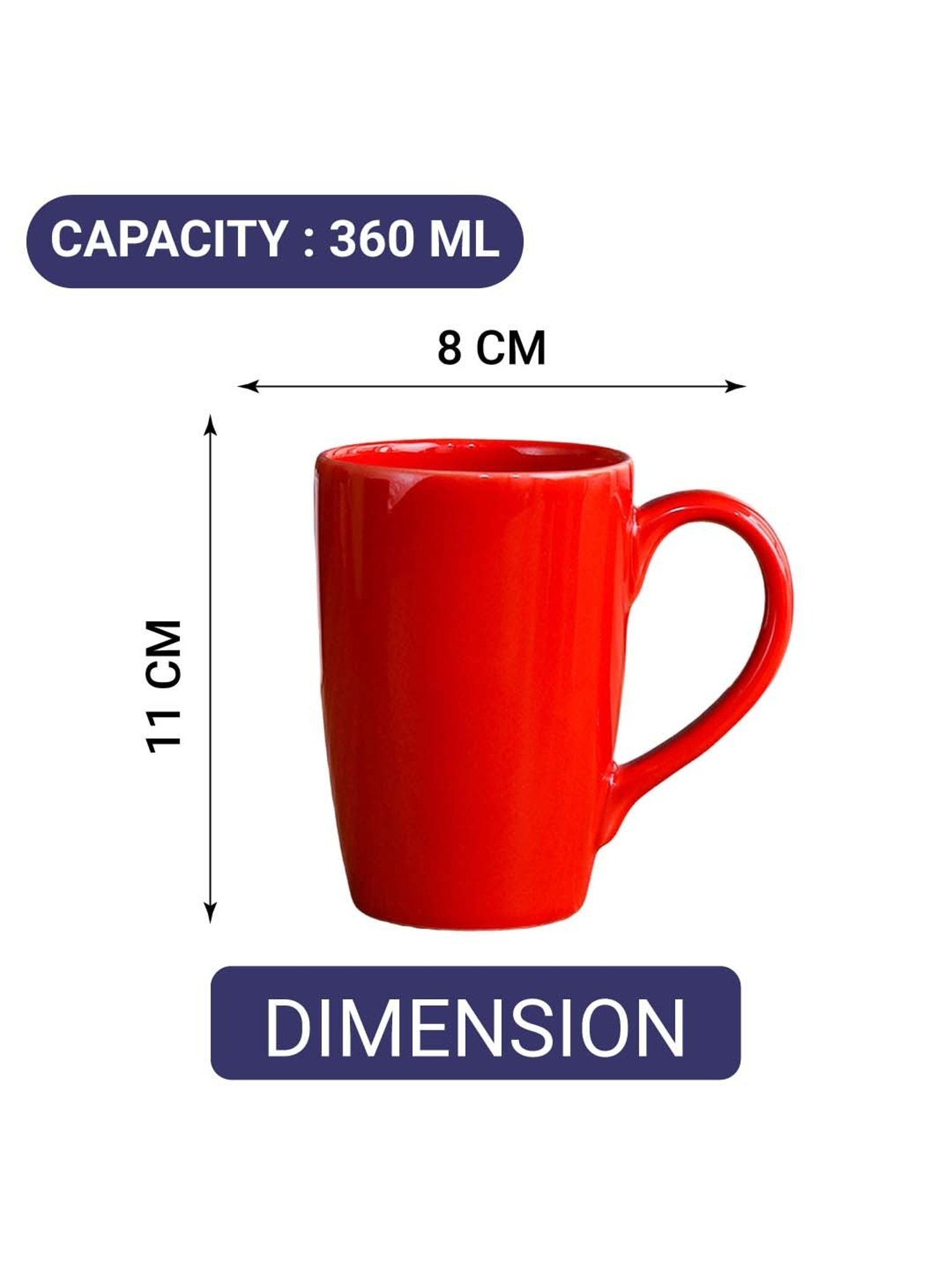 Femora Red Ceramic Coffee Mugs (0.36 L) - Set of 4