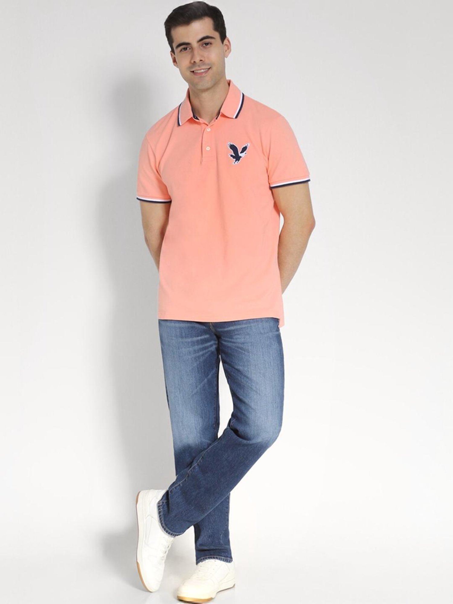 American Eagle Peach Regular Fit Polo T-Shirt