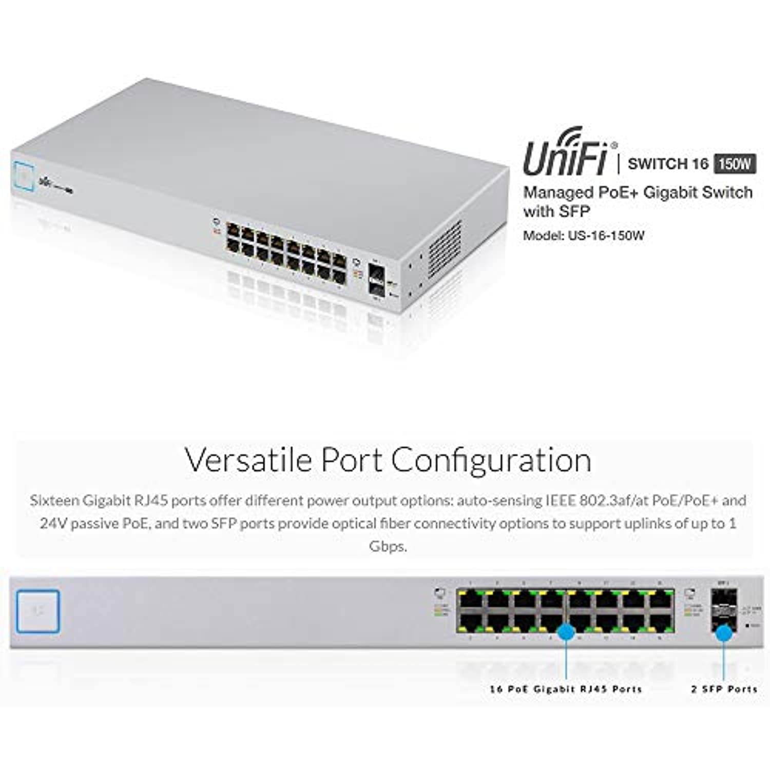 UniFi AP AC LR UAP-AC-LR-5 Long Range Wireless Access Point 802.11AC with Managed Switch PoE+ US-16-150W 16-Ports Gigabit Switch