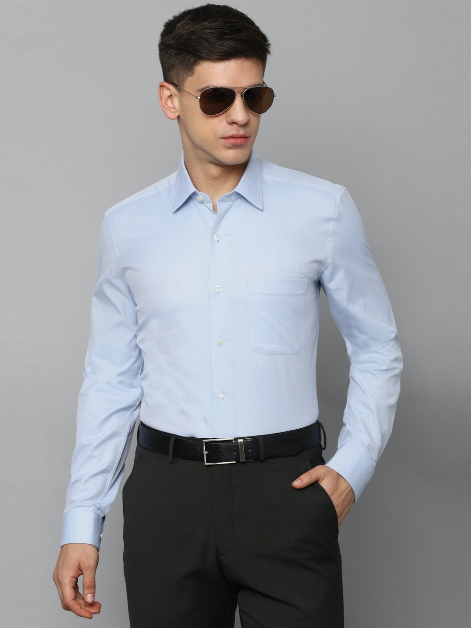 Luxure By Louis Philippe Blue Cotton Slim Fit Texture Shirt
