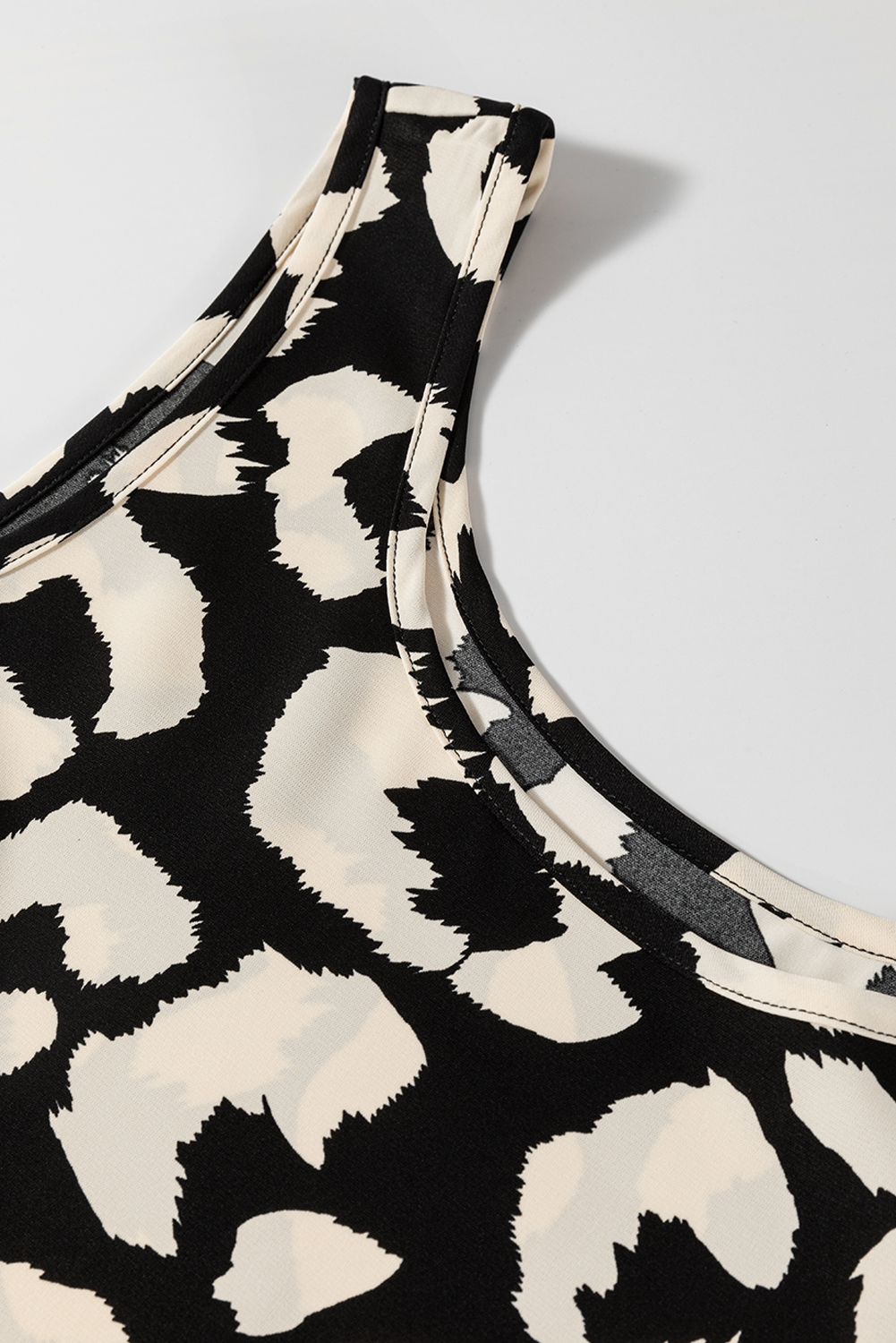 White Frill Mock Neck Sleeveless Tiered Floral Dress