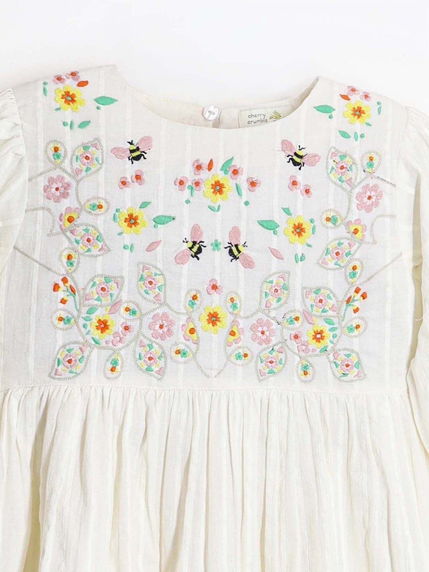 Cherry Crumble By Nitt Hyman Kids Cream Cotton Embroidered Dress