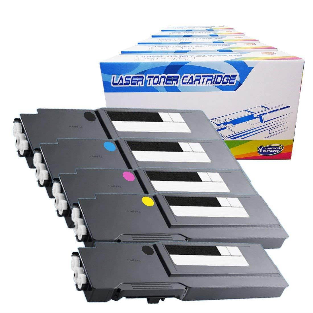 1 Pack + 1 Black of Total 5 Inktoneram Replacement toner cartridges for Dell C3760n C3760dn C3765dnf BK/C/M/Y W8D60 1M4KP XKGFP MD8G4 Extra High Yield Combo Pack C3760dn C3765dnf C3760n