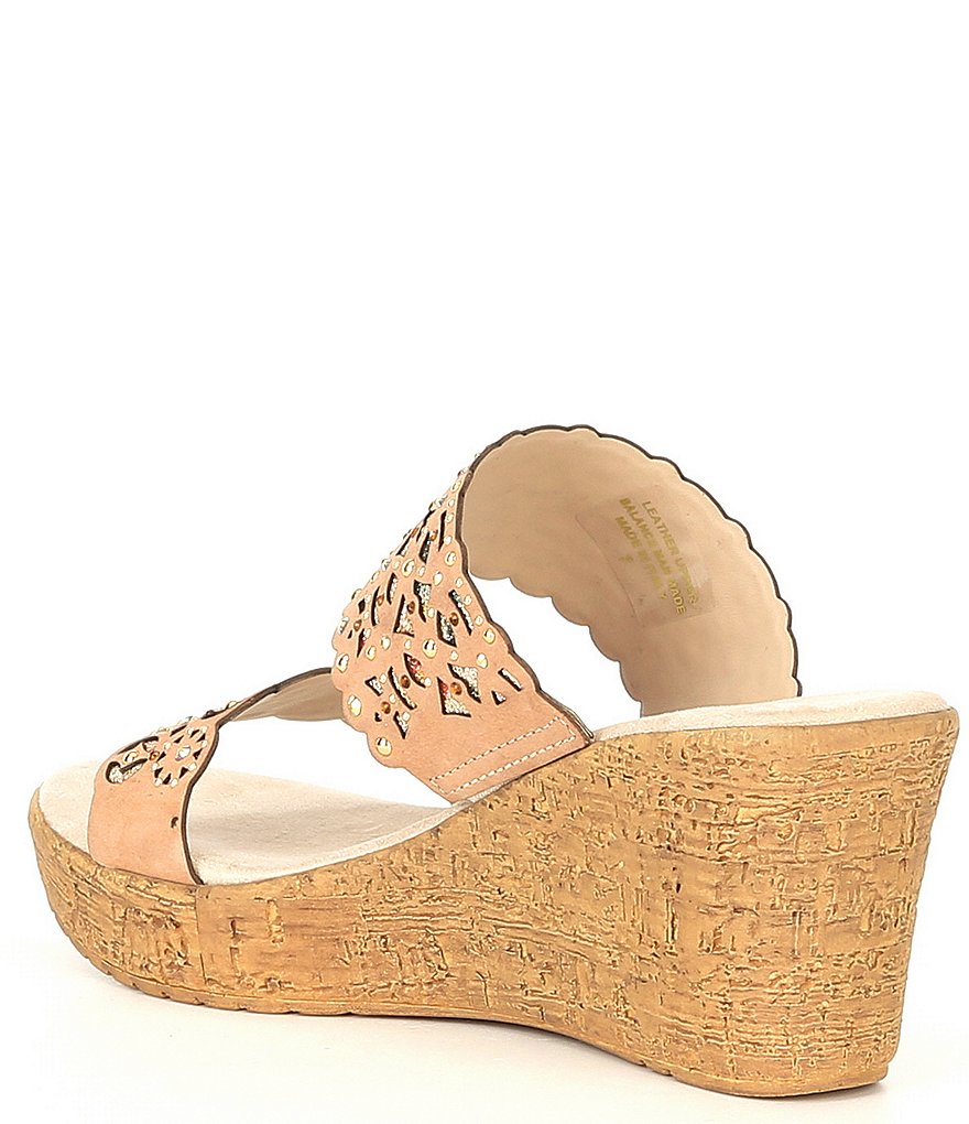 Onex Oppal Leather 2 Band Cork Wedge Slides