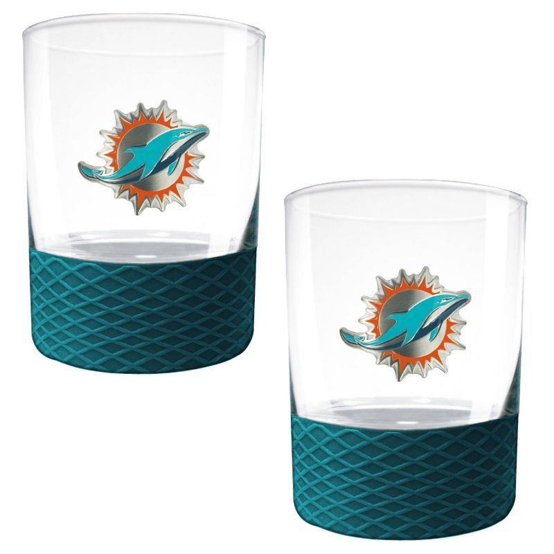 NFL Miami Dolphins 14oz Rocks Glass Set with Silicone Grip - 2pc