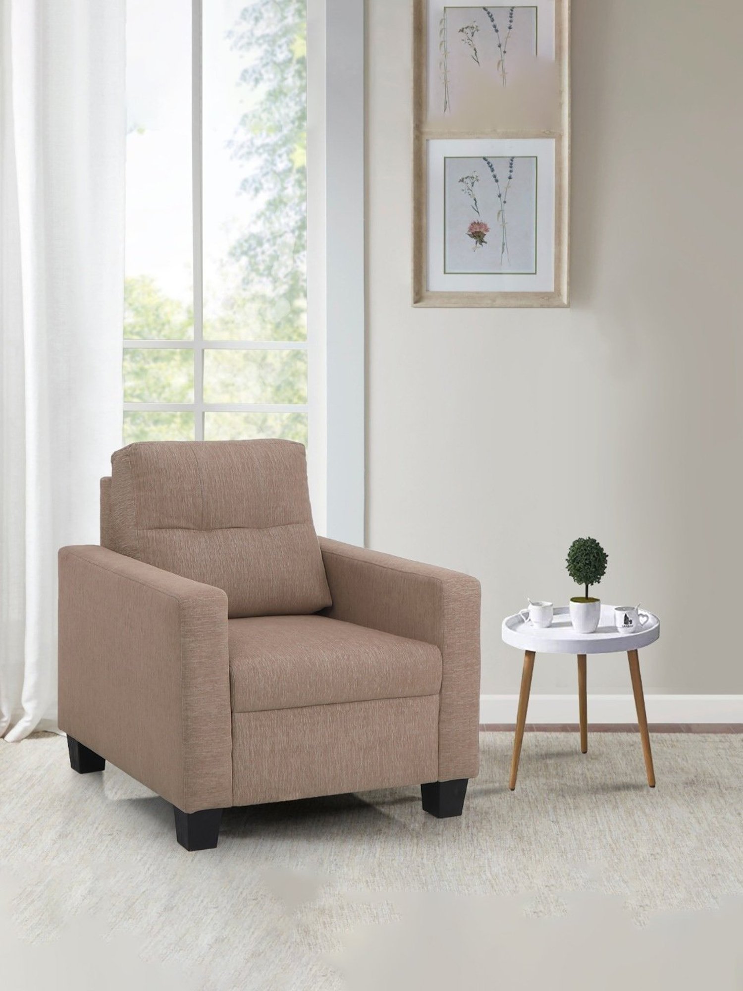 Duroflex Ease Brown Neem Wood 1 Seater Sofa