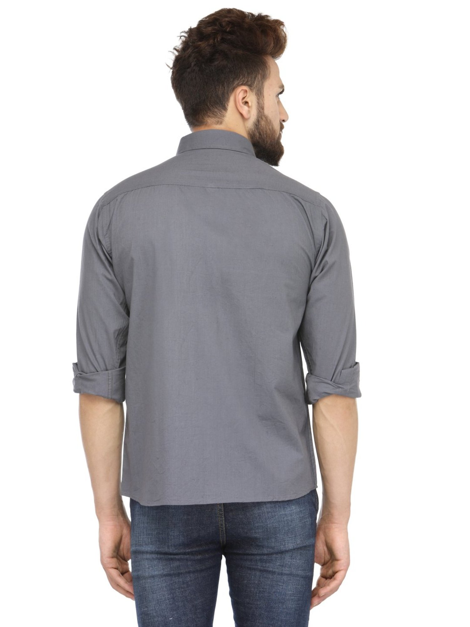 Jainish Grey Cotton Regular Fit Shirt
