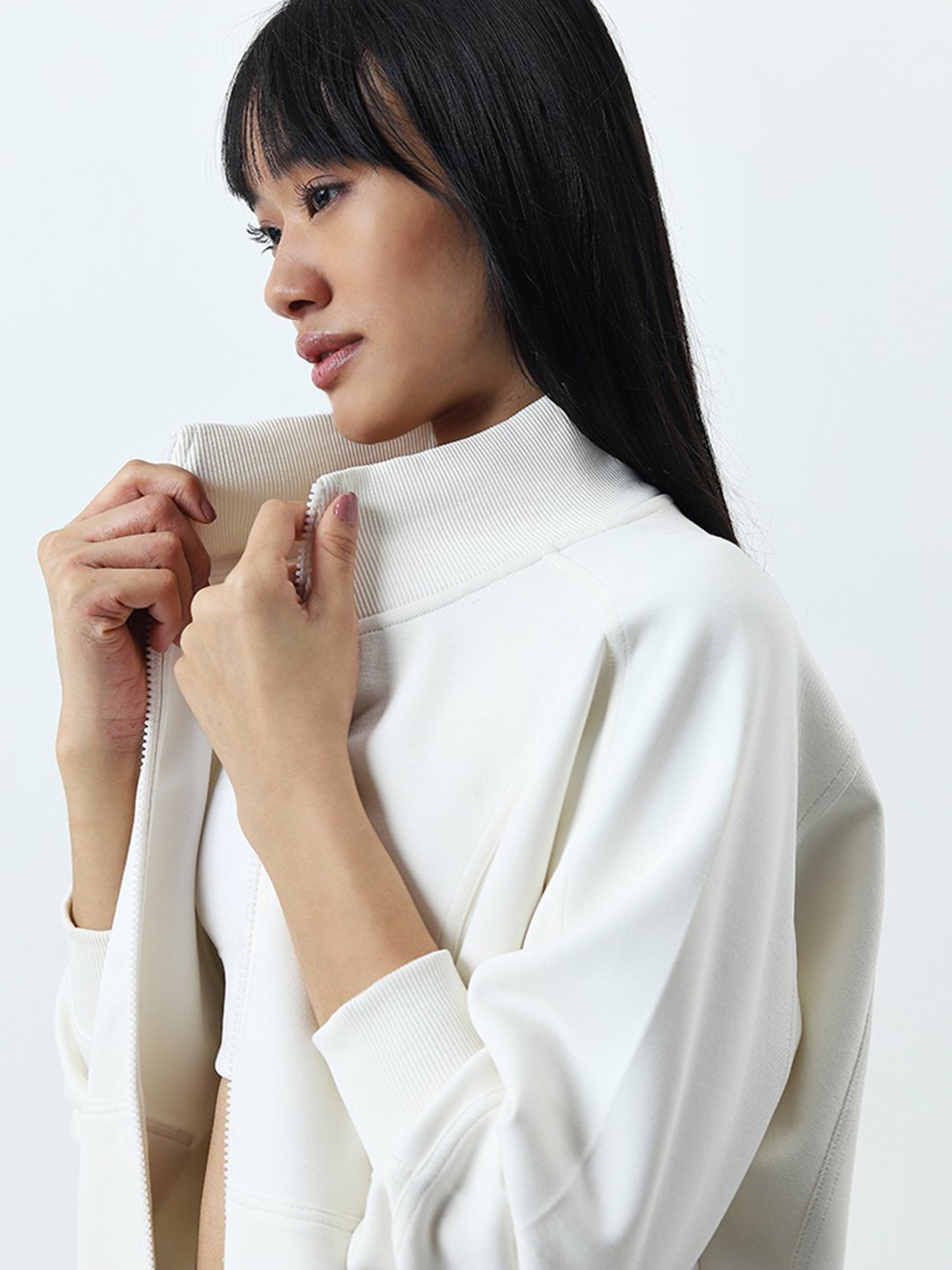 Studiofit by Westside White Textured Cotton Jacket