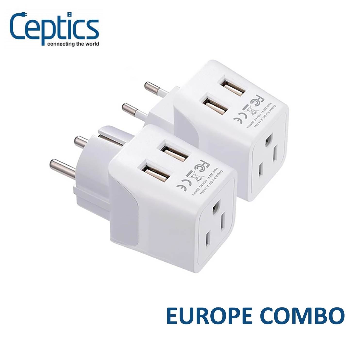 Europe Travel Adapter Plug Combo - Type C, E/F | Dual USB &ndash; European Combo