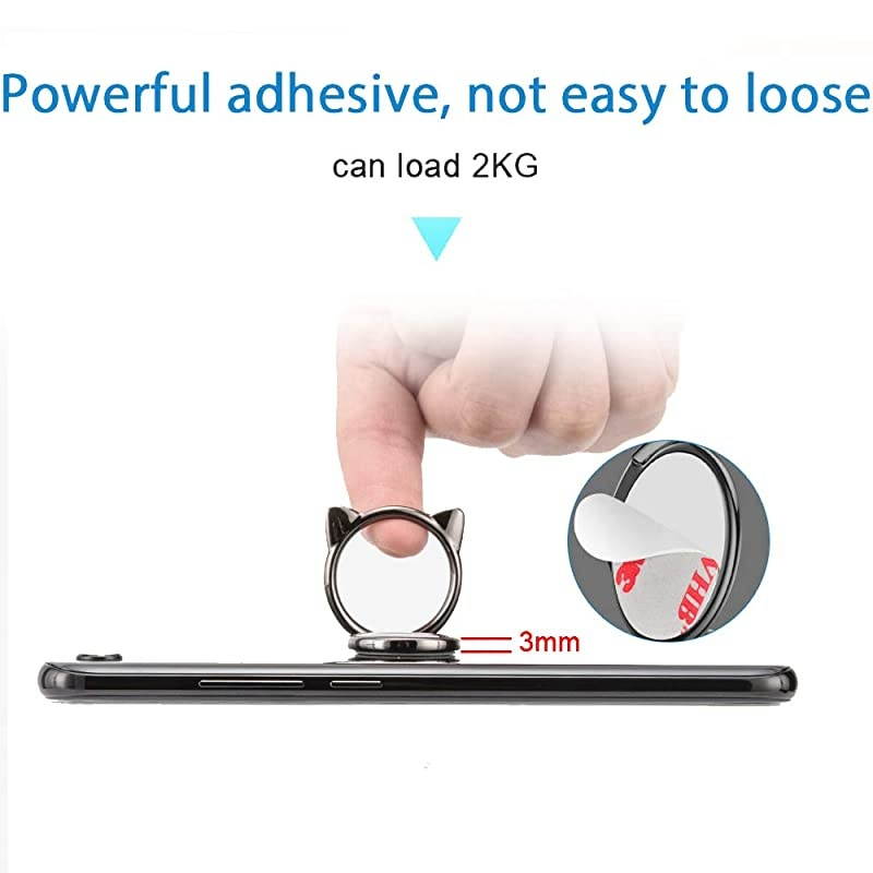 Phone Ring Cat Attachable Kickstand Ultra Thin Cute 360 Degree Smartphone Finger Grip Ring Holder Stand Compatible for Phone X XS XR XS Max 8 7 Plus 7 6S Plus 6 S9 S10 Black