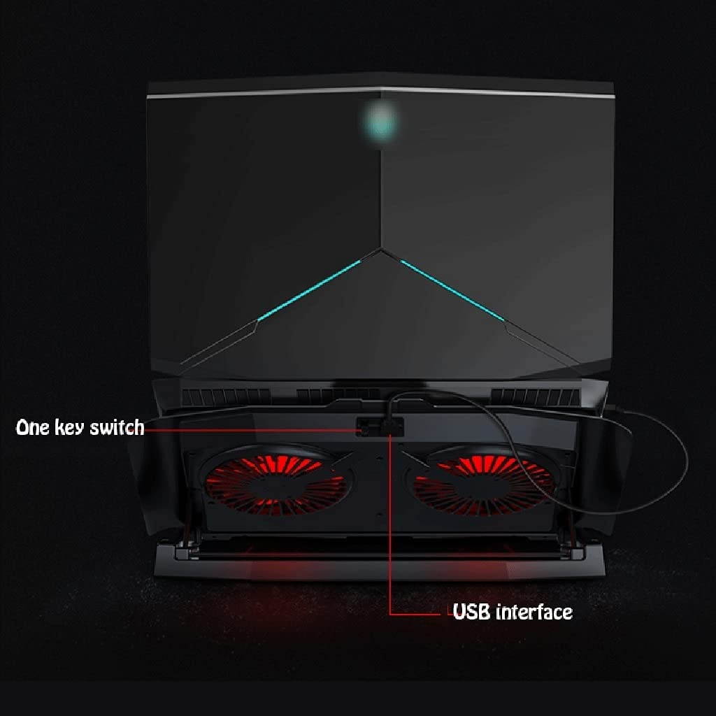 WPBOY Portable Notebook Cooler Quiet Notebook Cooling Pad Bracket Cooling Bracket for Notebook Computers Under 17.3 Inches (Black) (Color : Red Light+Adapter)