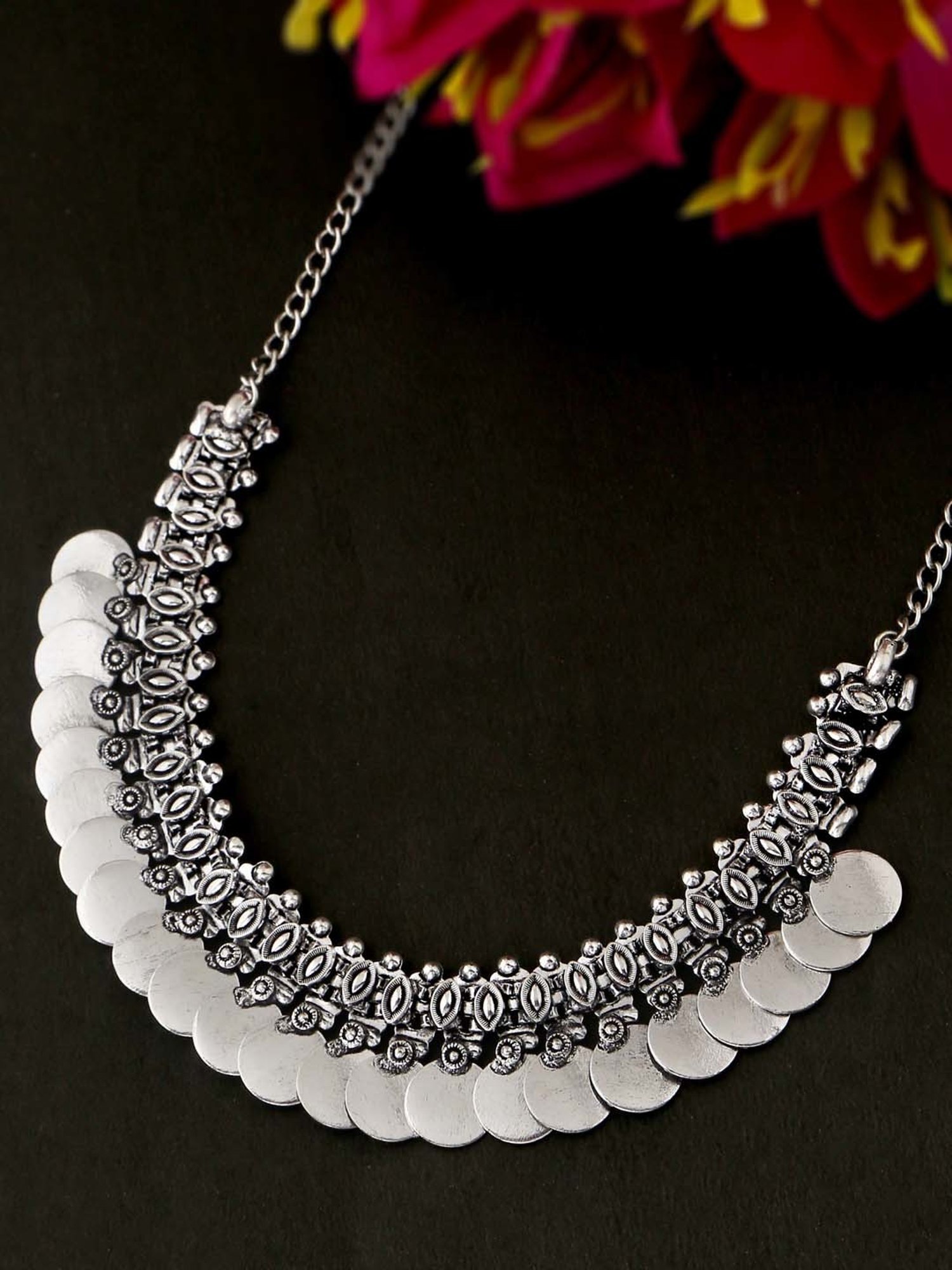 NVR Silver-Plated Oxidized Necklace for Women