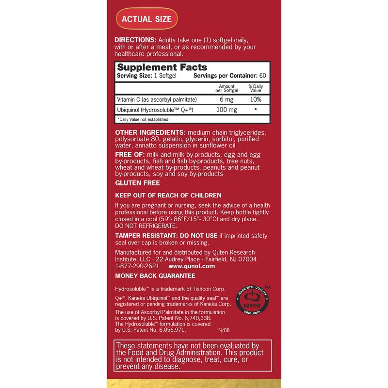 Qunol Mega CoQ10 Natural Ubiquinol Dietary Supplement Softgels - 60ct