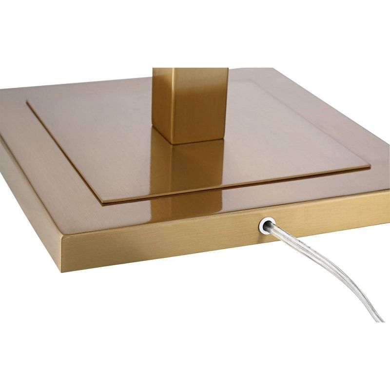 Possini Euro Design Artisan Swing Arm Floor Lamp Warm Antique Brass Linen Drum Shade for Living Room Reading Bedroom Office