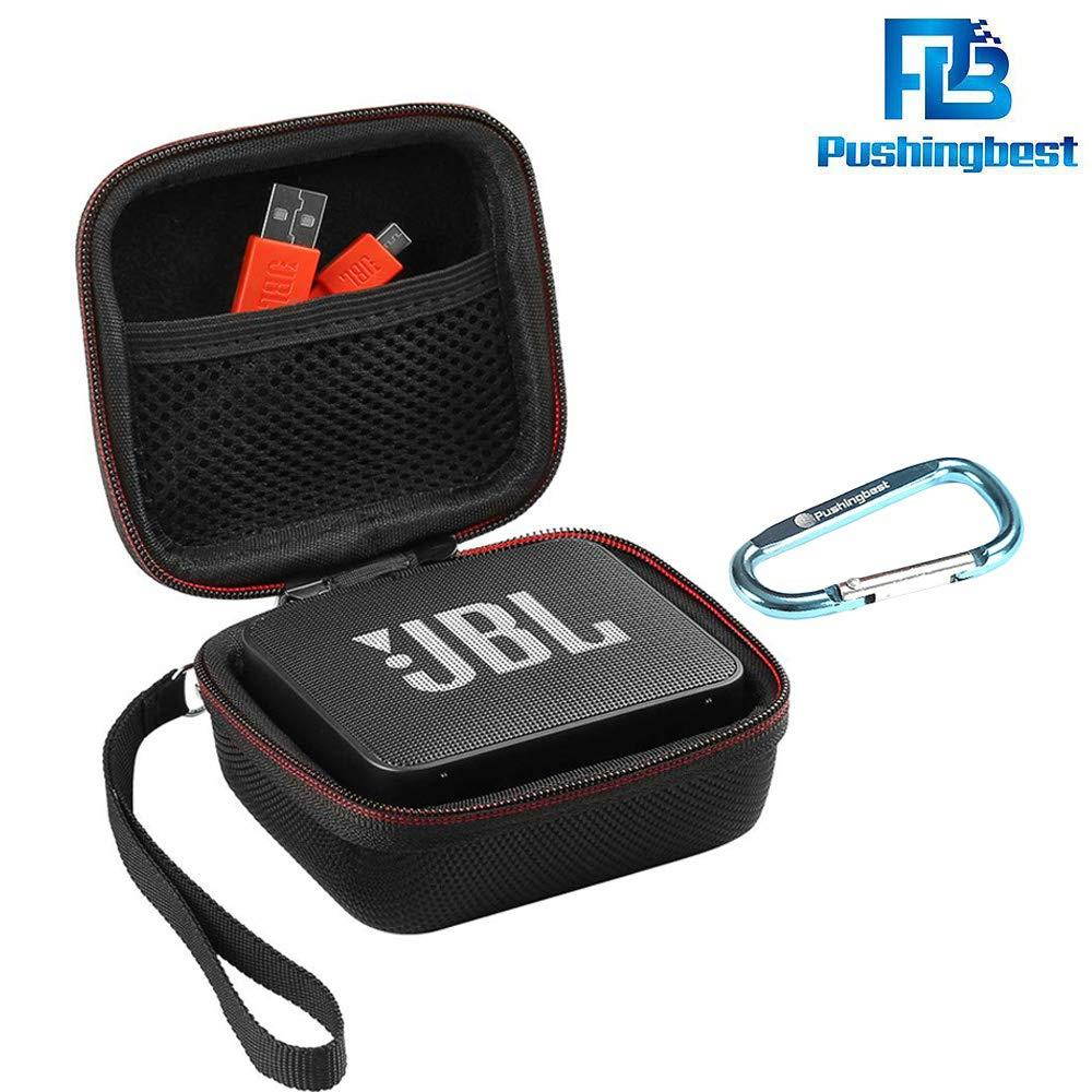 Pushingbest JBL GO 2 Case, Hard EVA Carry Bag Case Cover for JBL Go 1/2 Bluetooth Speaker, Mesh Pocket for Charger and Cables (BlackEVA CaseOnly)