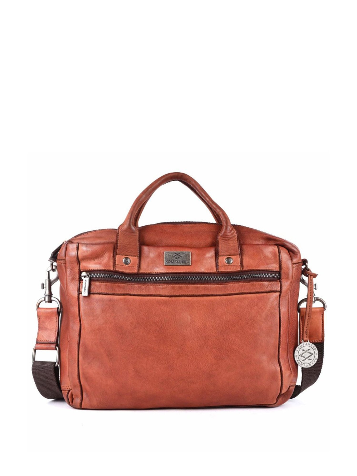 KOMPANERO Aaron Cognac Leather Solid Messenger Bag