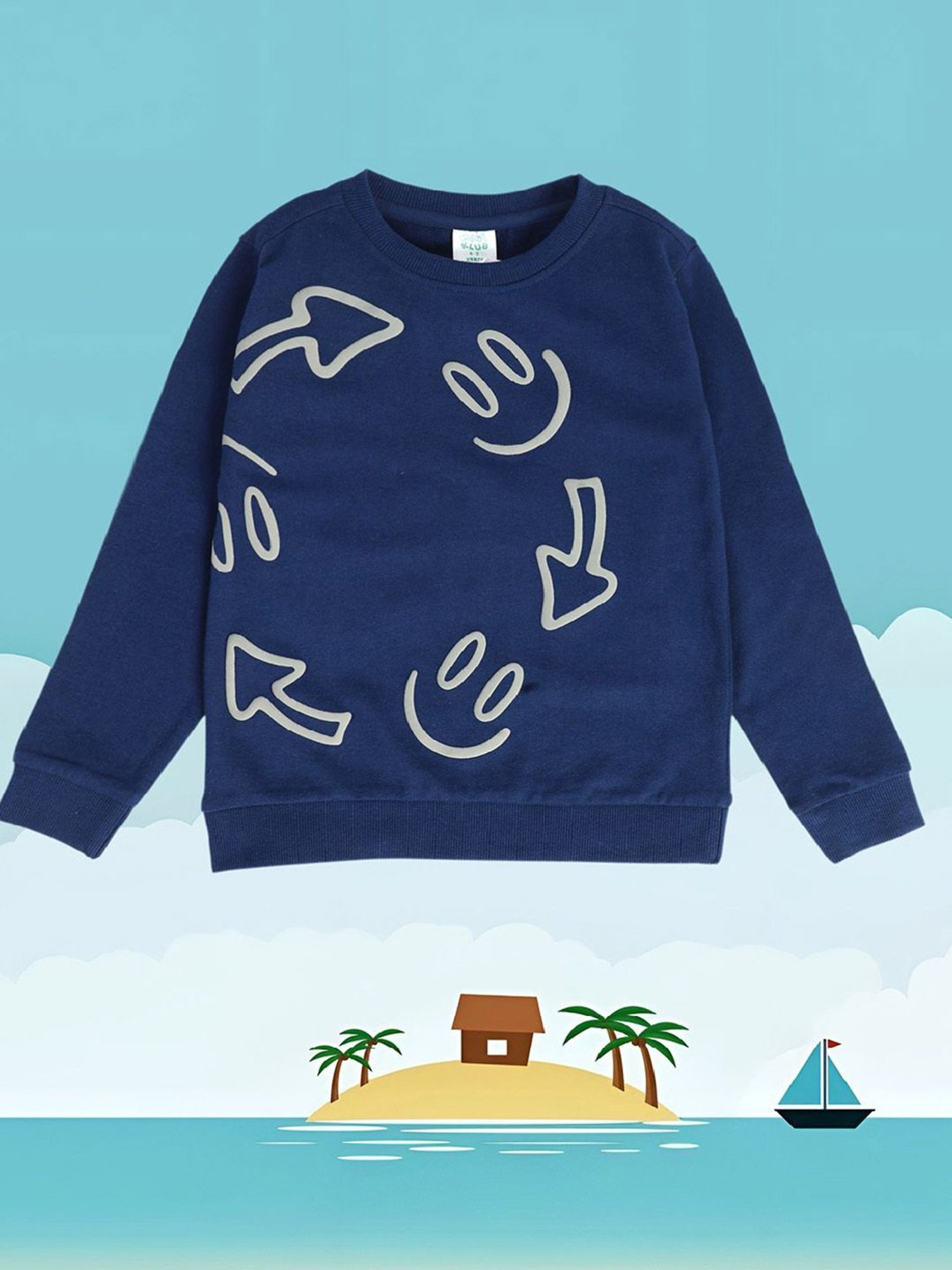 MINIKLUB Kids Navy Printed Full Sleeves Sweatshirt