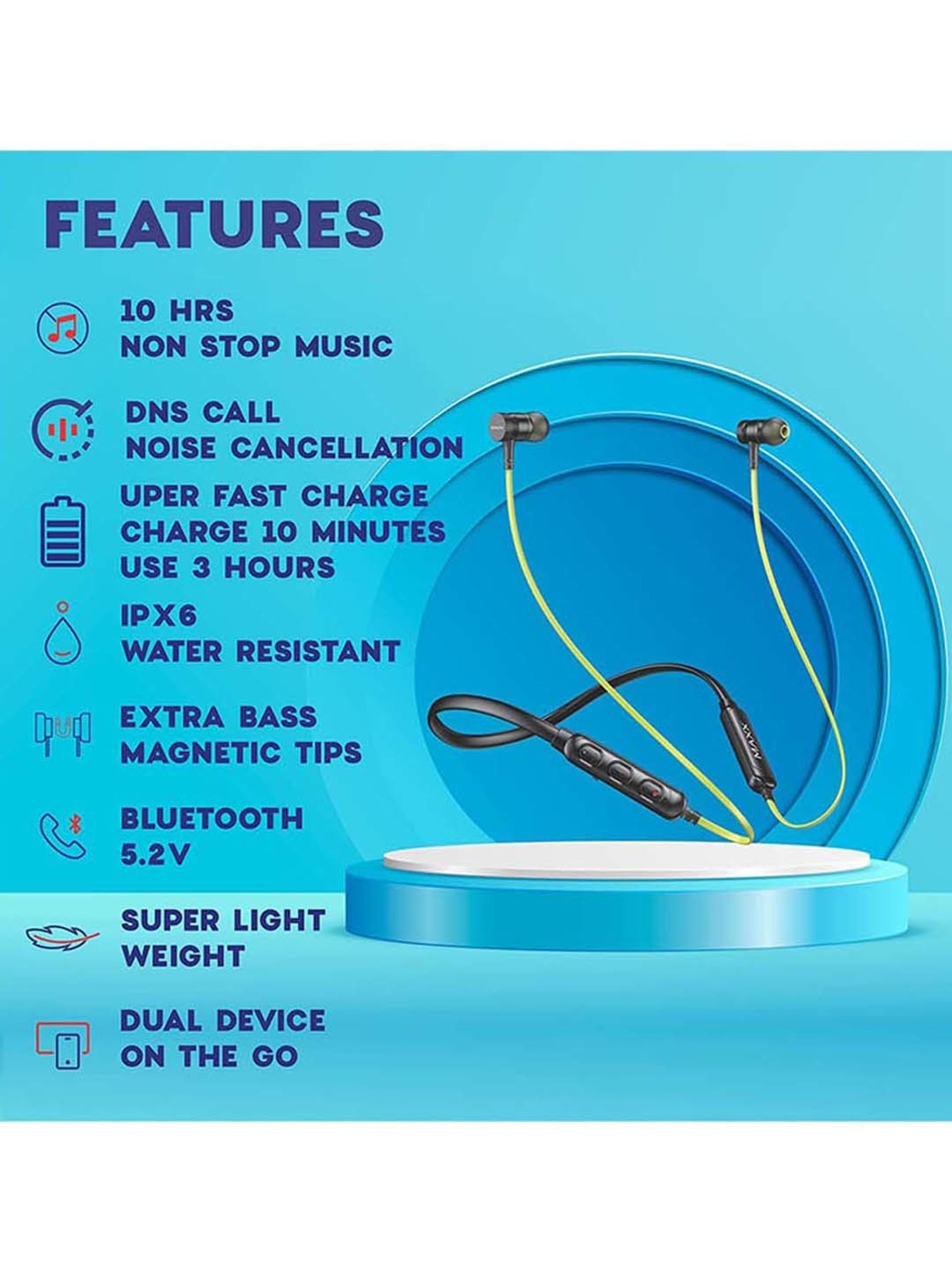 Maxx NX1 Wireless Neckband with Noise Cancellation (Black/Green)