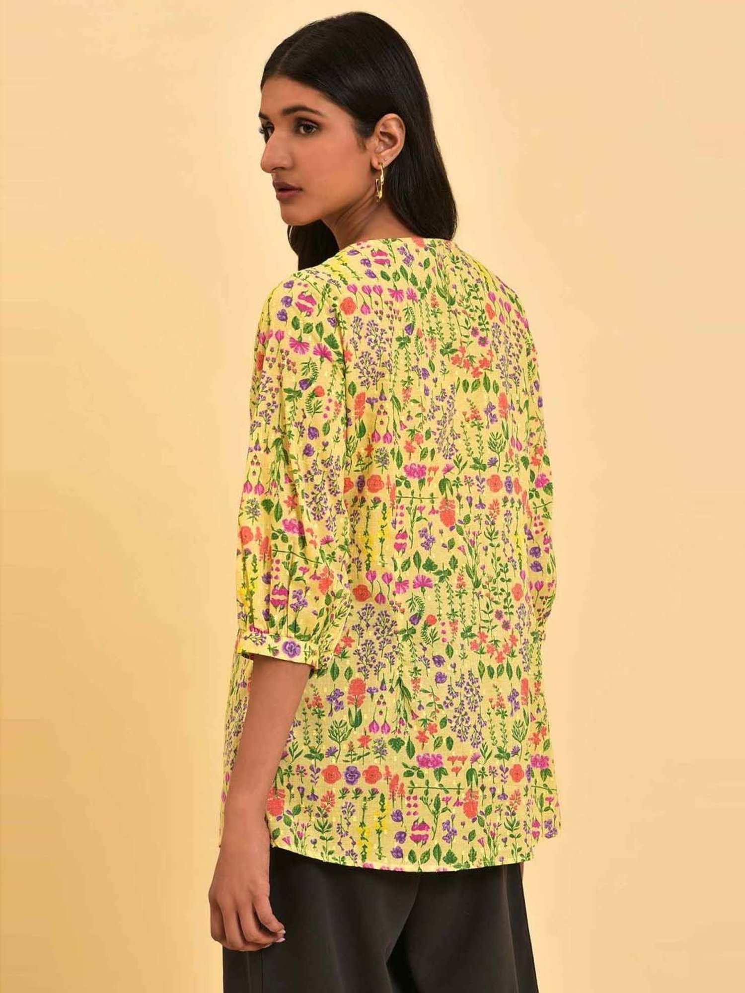W Yellow Cotton Printed Tunic
